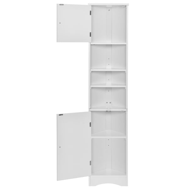 English Elm Multi-Functional Corner Cabinet Tall Trapezoid Bathroom Storage with Adjustable Shelves, Doors, Anti-Dump Device White WF530911AAK