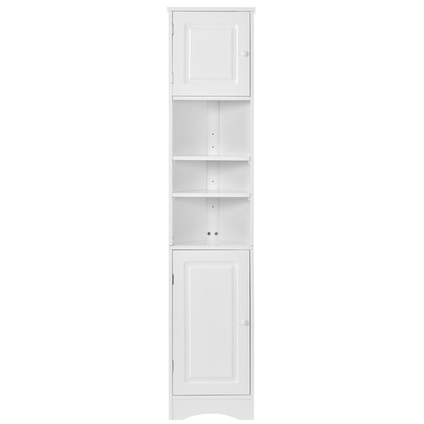 English Elm Multi-Functional Corner Cabinet Tall Trapezoid Bathroom Storage with Adjustable Shelves, Doors, Anti-Dump Device White WF530911AAK
