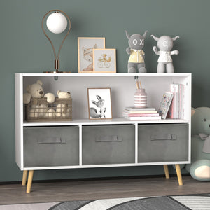 English Elm Kids Bookcase with Collapsible Fabric Drawers, White Gray MDF & Pine Legs, Display Shelves Toy Storage Organizer W80842426