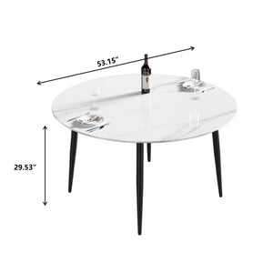 English Elm 53.15"Modern 53.15" Modern Round Dining Table With Sintered Stone Top & Black Metal Base For 6 Person Seating W1535S00001