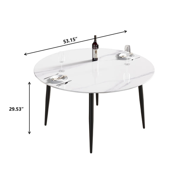 English Elm 53.15"Modern 53.15" Modern Round Dining Table With Sintered Stone Top & Black Metal Base For 6 Person Seating W1535S00001
