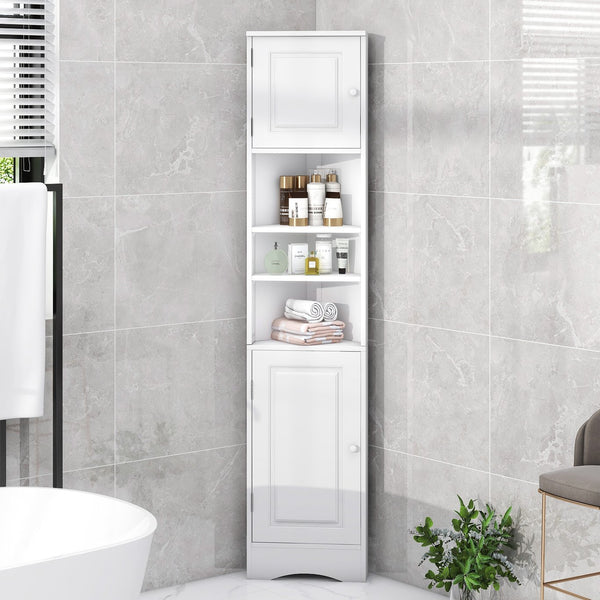 English Elm Multi-Functional Corner Cabinet Tall Trapezoid Bathroom Storage with Adjustable Shelves, Doors, Anti-Dump Device White WF530911AAK