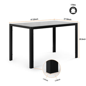 English Elm Dining Table with Tempered Glass Top and Metal Frame Seats Four Small Spaces W24165963
