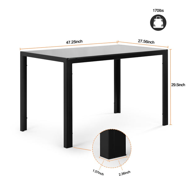 English Elm Dining Table with Tempered Glass Top and Metal Frame Seats Four Small Spaces W24165963