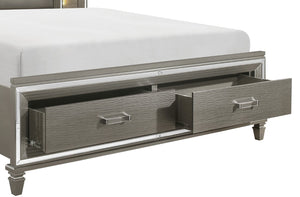 English Elm Modern Queen Platform Bed with Led Headboard Footboard Storage Metallic Glam Finish B011S00233