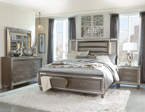 English Elm Silver Metallic Six Drawer Dresser with Beveled Mirror Trim and Acrylic Pulls Glam Bedroom B011P176907