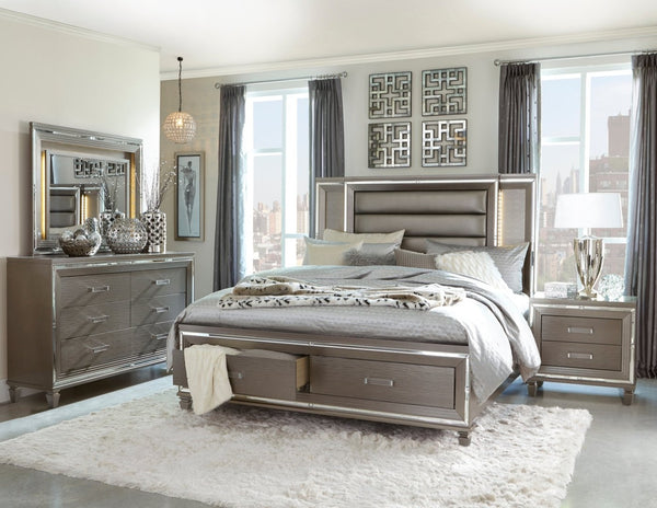 English Elm Silver Metallic Six Drawer Dresser with Beveled Mirror Trim and Acrylic Pulls Glam Bedroom B011P176907