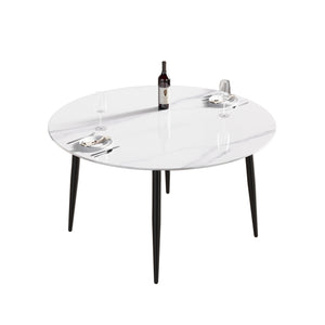 English Elm 53.15"Modern 53.15" Modern Round Dining Table With Sintered Stone Top & Black Metal Base For 6 Person Seating W1535S00001