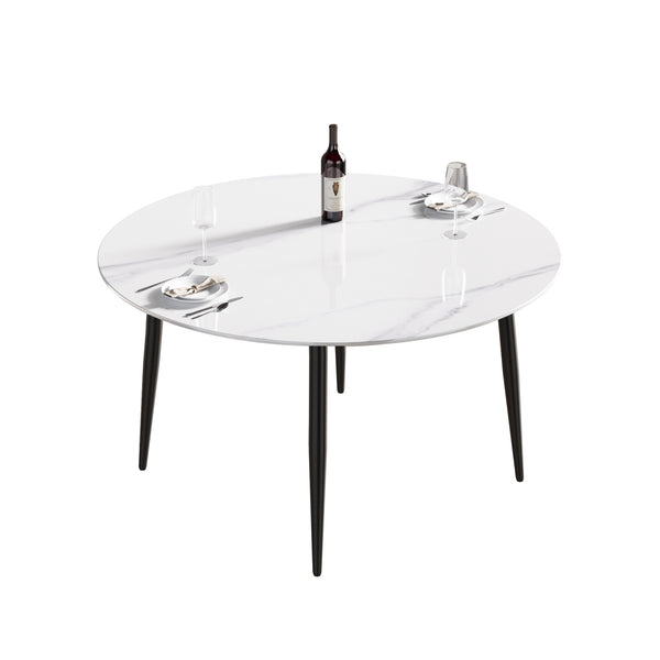 English Elm 53.15"Modern 53.15" Modern Round Dining Table With Sintered Stone Top & Black Metal Base For 6 Person Seating W1535S00001