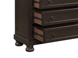 English Elm Traditional Five Drawer Chest Grayish Brown Birch Veneer with Bun Feet Bedroom Storage B01166128