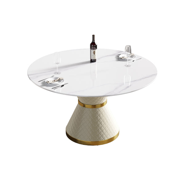 English Elm 53.15"Modern 53.15" Modern Round Dining Table With Durable Sintered Stone Top – Seats 6, Sleek Carbon Steel Base W1535S00004