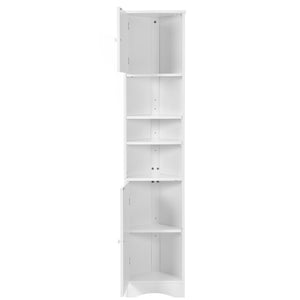 English Elm Multi-Functional Corner Cabinet Tall Trapezoid Bathroom Storage with Adjustable Shelves, Doors, Anti-Dump Device White WF530911AAK