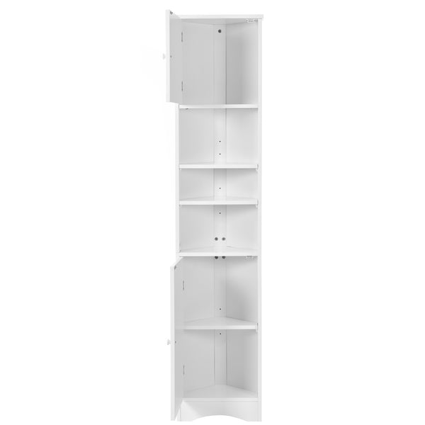English Elm Multi-Functional Corner Cabinet Tall Trapezoid Bathroom Storage with Adjustable Shelves, Doors, Anti-Dump Device White WF530911AAK