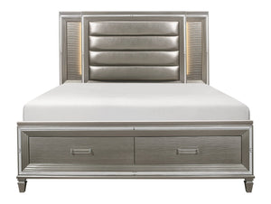English Elm Modern Queen Platform Bed with Led Headboard Footboard Storage Metallic Glam Finish B011S00233