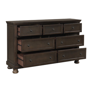English Elm Traditional Begonia 7-Drawer Dresser in Grayish Brown Finish with Hidden Drawer, Knobs & Bun Feet - Stylish Storage for Bedroom B01166129