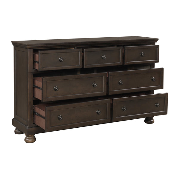 English Elm Traditional Begonia 7-Drawer Dresser in Grayish Brown Finish with Hidden Drawer, Knobs & Bun Feet - Stylish Storage for Bedroom B01166129