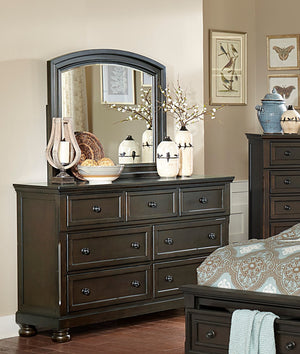 English Elm Traditional Begonia 7-Drawer Dresser in Grayish Brown Finish with Hidden Drawer, Knobs & Bun Feet - Stylish Storage for Bedroom B01166129