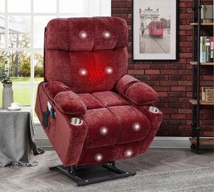English Elm Liyasi Zero Gravity Power Recliner Eco Leather Massage Lumbar Heat Usb Charging Red W820S00072