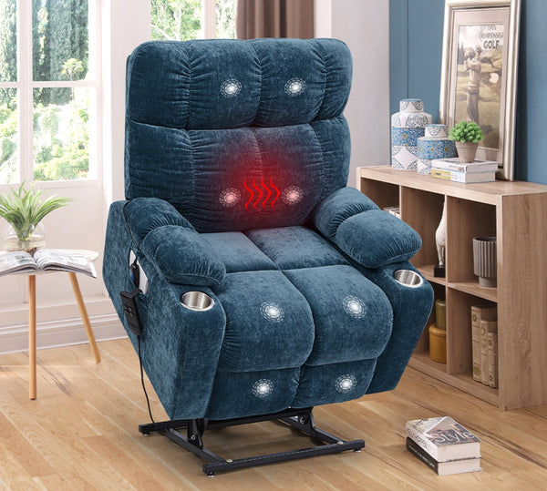 English Elm Liyasi Zero Gravity Power Recliner Eco Leather Massage Lumbar Heat Usb Charging Blue W820S00073