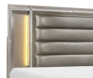English Elm Modern Queen Platform Bed with Led Headboard Footboard Storage Metallic Glam Finish B011S00233