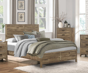English Elm Weathered pine full bed with modern linear headboard and rustic faux wood veneer for cozy charm Brown Mix 60.5 L x 34.75 W x 5.25 H B011S01797