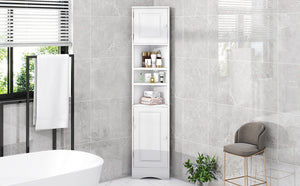 English Elm Multi-Functional Corner Cabinet Tall Trapezoid Bathroom Storage with Adjustable Shelves, Doors, Anti-Dump Device White WF530911AAK
