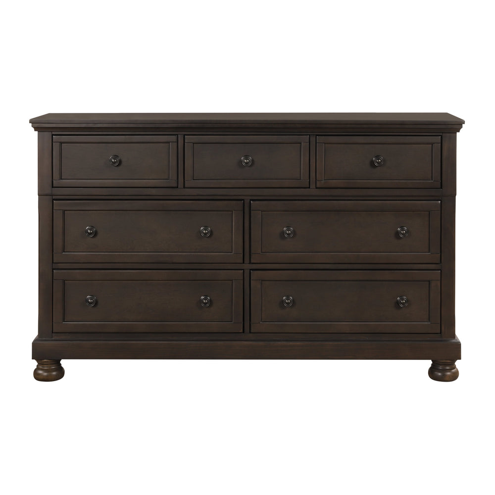 English Elm Traditional Begonia 7-Drawer Dresser in Grayish Brown Finish with Hidden Drawer, Knobs & Bun Feet - Stylish Storage for Bedroom B01166129