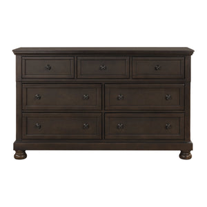 English Elm Traditional Begonia 7-Drawer Dresser in Grayish Brown Finish with Hidden Drawer, Knobs & Bun Feet - Stylish Storage for Bedroom B01166129