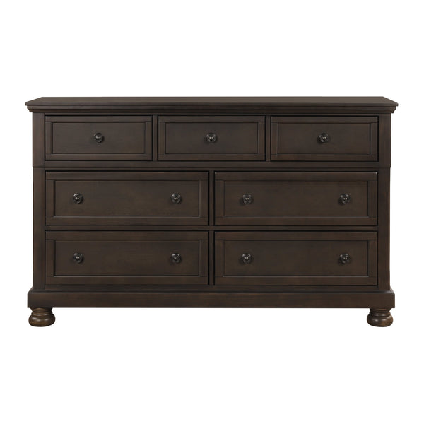 English Elm Traditional Begonia 7-Drawer Dresser in Grayish Brown Finish with Hidden Drawer, Knobs & Bun Feet - Stylish Storage for Bedroom B01166129
