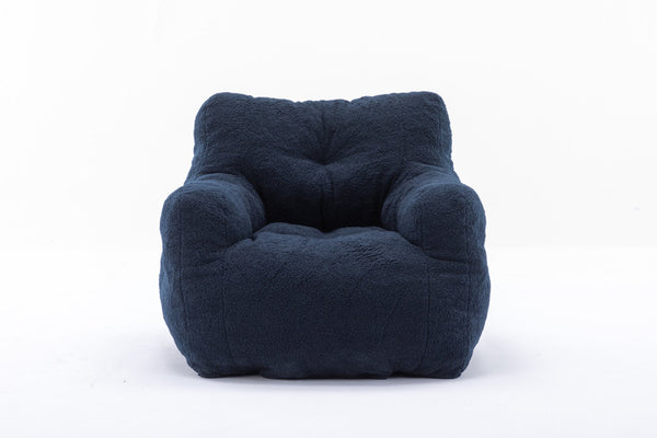 English Elm 010-soft Teddy Plush Bean Bag Chair Tufted Memory Foam Lounge Seat for Living Room Dark Blue W52761254