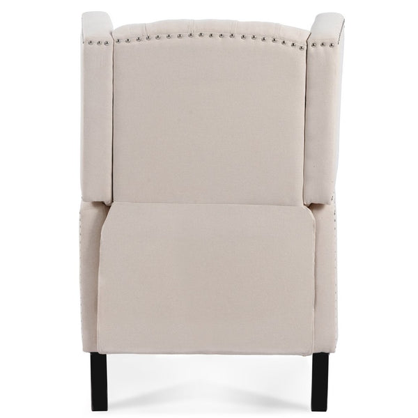 English Elm 27.16" Wingback Manual Recliner with Nailhead Trim Tufted Club Chair for Living Room Beige W68062701