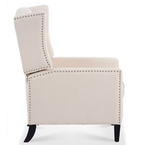 English Elm 27.16" Wingback Manual Recliner with Nailhead Trim Tufted Club Chair for Living Room Beige W68062701
