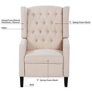 English Elm 27.16" Wingback Manual Recliner with Nailhead Trim Tufted Club Chair for Living Room Beige W68062701