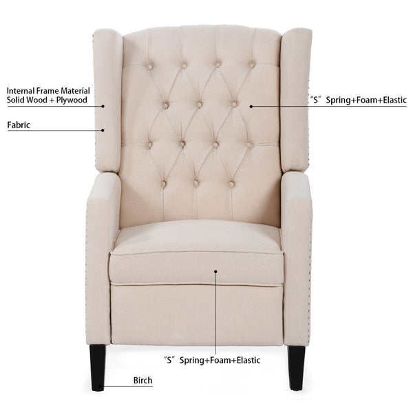 English Elm 27.16" Wingback Manual Recliner with Nailhead Trim Tufted Club Chair for Living Room Beige W68062701