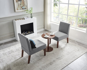 English Elm Fabric Accent Chair Set of 2 with Round Wood Table - Contemporary Armless Side Chairs, Durable Hardwood Frame, Compact Corner Seating for Bedroom Office Living Room W142061922
