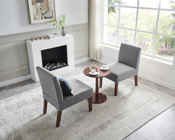 English Elm Fabric Accent Chair Set of 2 with Round Wood Table - Contemporary Armless Side Chairs, Durable Hardwood Frame, Compact Corner Seating for Bedroom Office Living Room W142061922