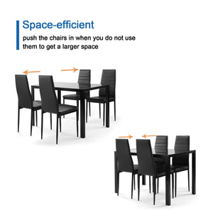 English Elm 5 Piece Glass Top Dining Set Seats Four with Faux Leather Chairs Metal Frame W241S00021