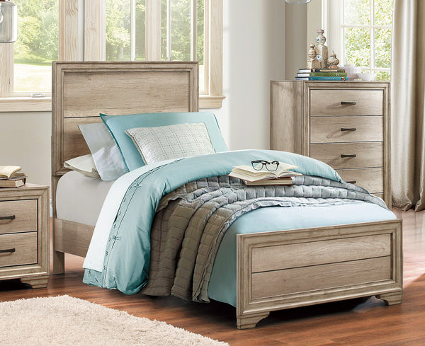 English Elm Contemporary Rustic-Modern Full Bed in Weathered Melamine Finish with Sturdy Wood-Inspired Design and Low Profile Natural 45.75 L x 33.5 W x 4 H B011S00239