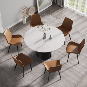 English Elm 53.15"Modern Round Dining Table With Sintered Stone Top & Carbon Steel Base For Stylish Gatherings W1535S00005