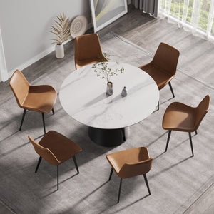 English Elm 53.15"modern Sintered Stone Round Dining Table Seats 6 with Sculptural Steel Pedestal W1535S00633