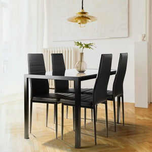 English Elm 5 Piece Glass Top Dining Set Seats Four with Faux Leather Chairs Metal Frame W241S00021