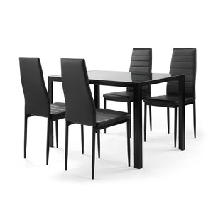 English Elm 5 Piece Glass Top Dining Set Seats Four with Faux Leather Chairs Metal Frame W241S00021