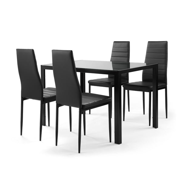 English Elm 5 Piece Glass Top Dining Set Seats Four with Faux Leather Chairs Metal Frame W241S00021