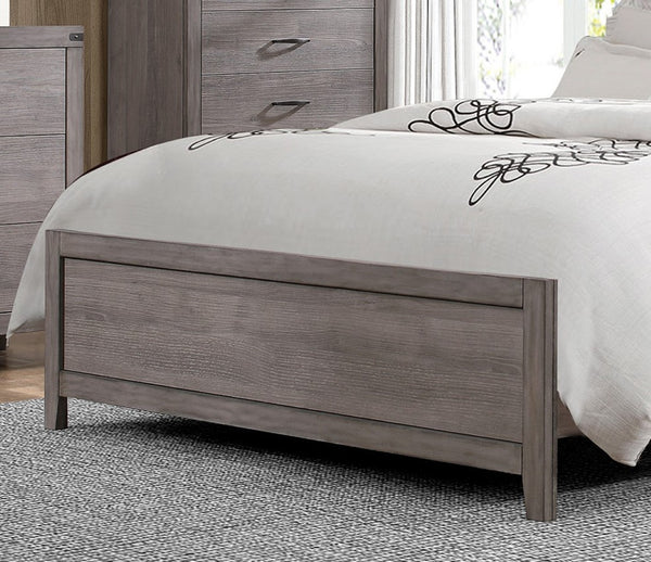 English Elm Brownish Gray Queen Bed Black Faux Leather Headboard Industrial Rivet Melamine Frame B011S00240