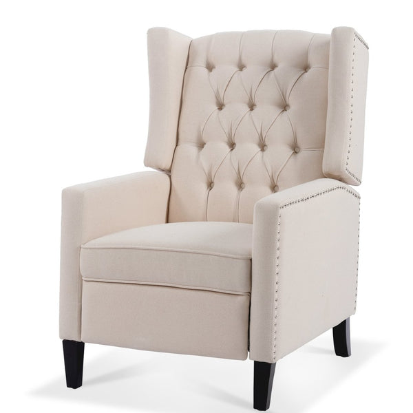 English Elm 27.16" Wingback Manual Recliner with Nailhead Trim Tufted Club Chair for Living Room Beige W68062701