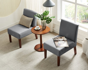 English Elm Fabric Accent Chair Set of 2 with Round Wood Table - Contemporary Armless Side Chairs, Durable Hardwood Frame, Compact Corner Seating for Bedroom Office Living Room W142061922