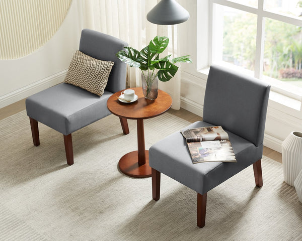 English Elm Fabric Accent Chair Set of 2 with Round Wood Table - Contemporary Armless Side Chairs, Durable Hardwood Frame, Compact Corner Seating for Bedroom Office Living Room W142061922