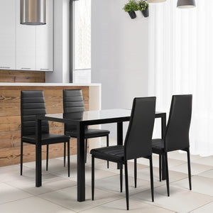 English Elm 5 Piece Glass Top Dining Set Seats Four with Faux Leather Chairs Metal Frame W241S00021
