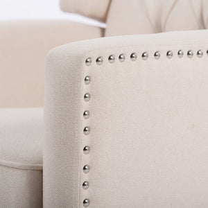 English Elm 27.16" Wingback Manual Recliner with Nailhead Trim Tufted Club Chair for Living Room Beige W68062701