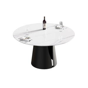 English Elm 53.15"Modern Round Dining Table With Sintered Stone Top & Carbon Steel Base For Stylish Gatherings W1535S00005